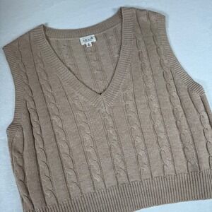 LE LIS Collection Sweater Vest Womens Size S Cable Knit Sleeveless Tan Neutral